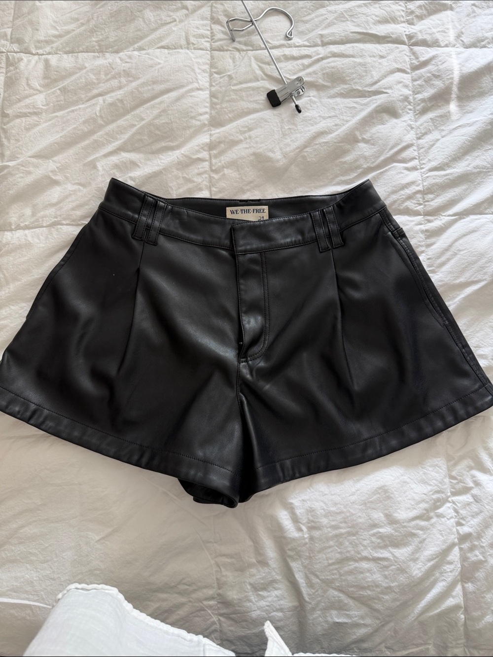 We The Free Black Faux Leather High-Waist Pleated Shorts